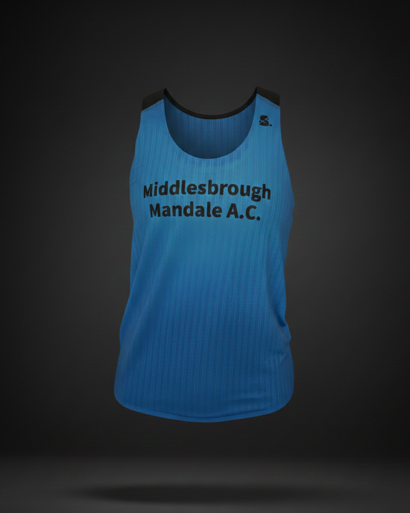 Blue tank top with text on a dark background