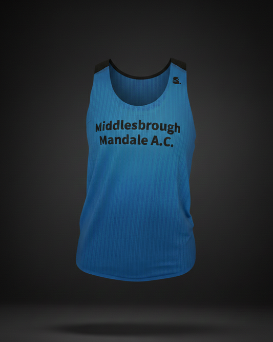 Blue tank top with text on a dark background