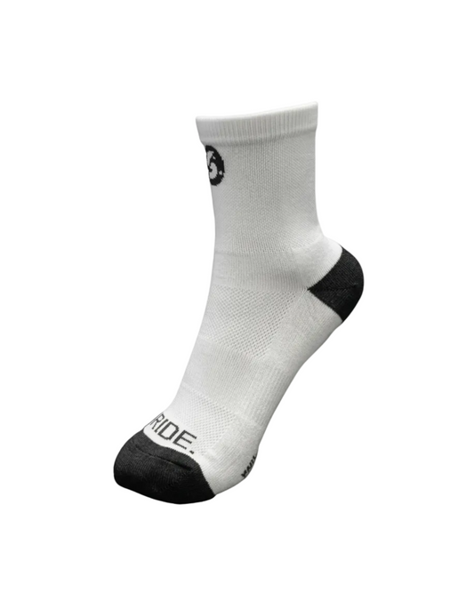 White sock with black accents on a white background